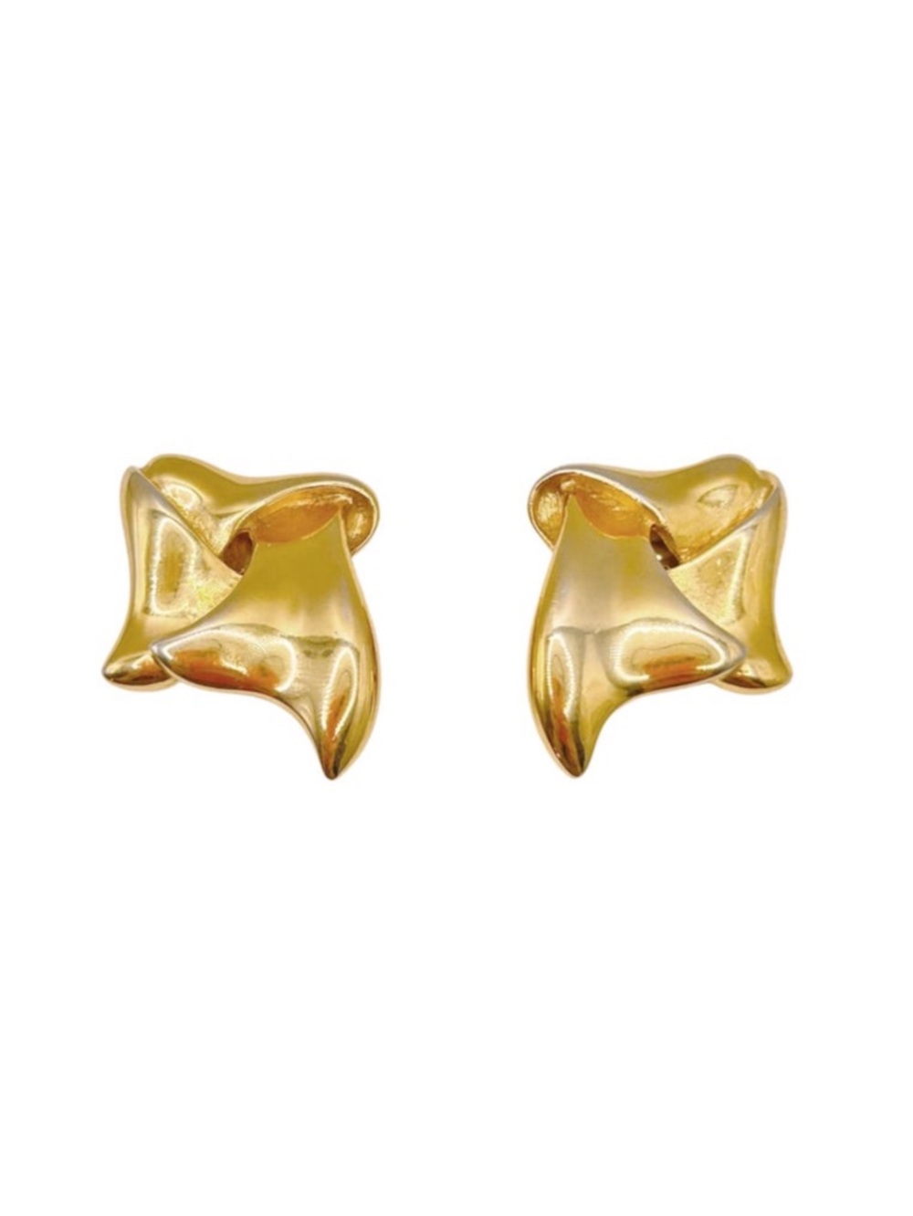 Vintage 80s Signed LES BERNARD Gold Tone Modernist Abstract Statement Earrings